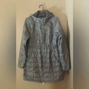 Athleta quilted down puffer coat hooded 3/4 length size medium